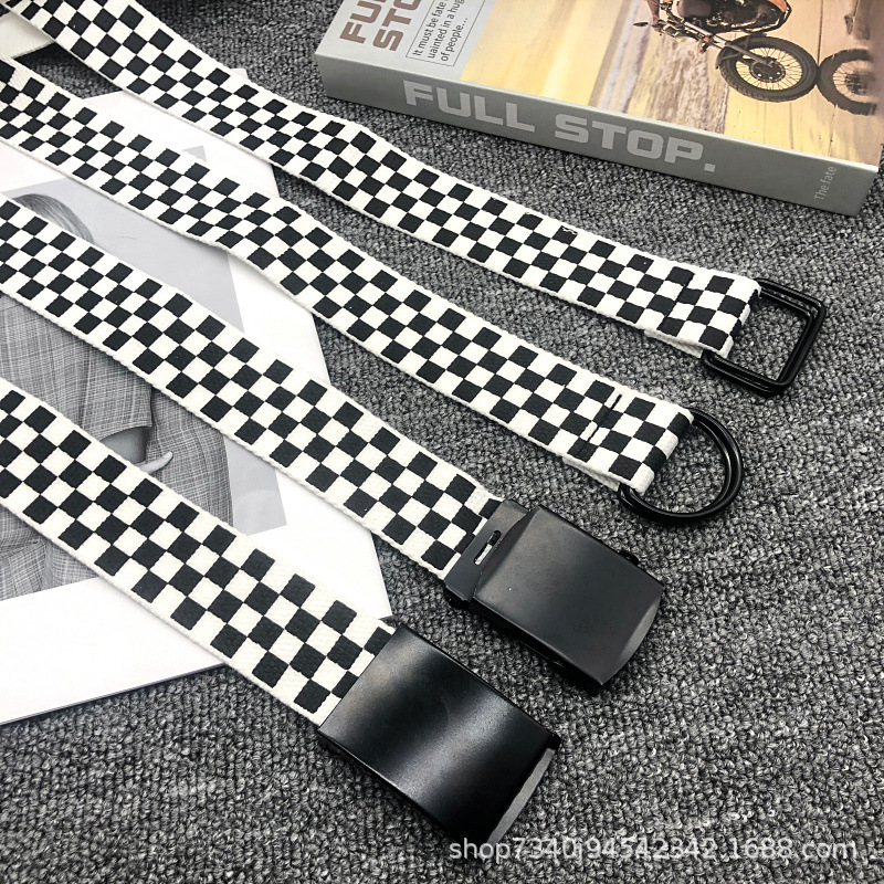 클래식 흑백 체크 무늬 캔버스 벨트 남성과 여성 유니버 - Off White Belt 리뷰 및 가격