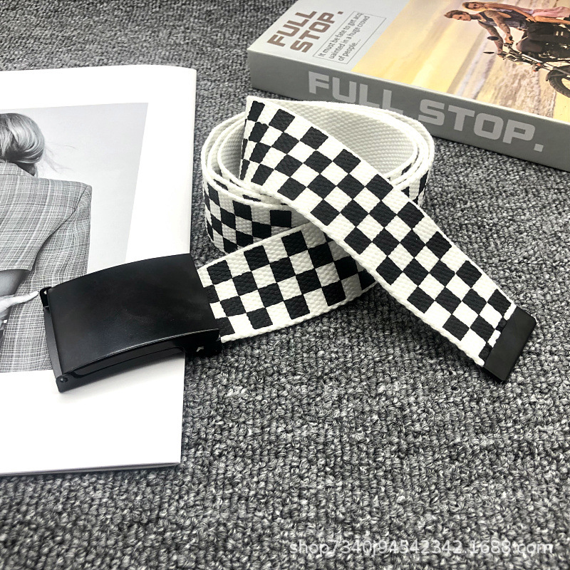클래식 흑백 체크 무늬 캔버스 벨트 남성과 여성 유니버 - Off White Belt 리뷰 및 가격