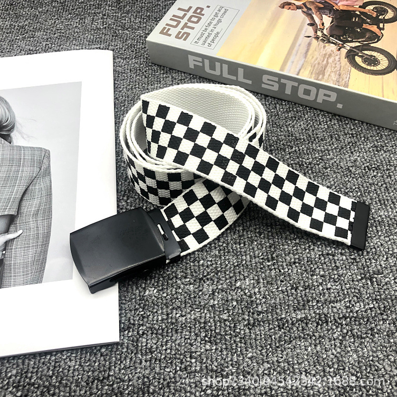 클래식 흑백 체크 무늬 캔버스 벨트 남성과 여성 유니버 - Off White Belt 리뷰 및 가격